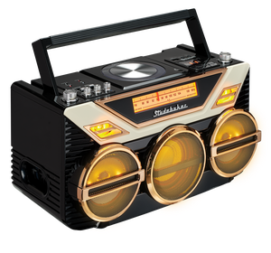 Radiocasetera Estéreo con Bluetooth, CD, FM, Luz LED Ámbar, Sincronización de Música, 8W×2+15W Subwoofer, Batería Recargable o Adaptador de CA - Product Image 1