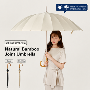 Paraguas Recto Automático de 300T con 24 Varillas, Resistente al Viento (60 mph), Mango Curvo de Bambú, Estilo Coreano Japonés, Logotipo Personalizado OEM - Product Image 2