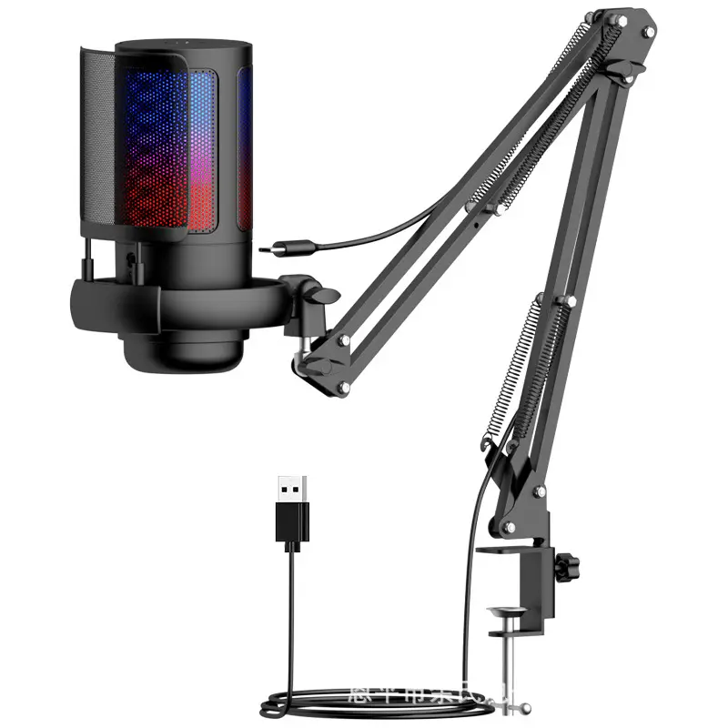 Vendita calda Gaming RGB microfono a condensatore microfono di registrazione professionale con staffa e Blowout Preventer in metallo