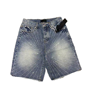 <span class=keywords><strong>Pantaloni</strong></span> Harem da <span class=keywords><strong>Uomo</strong></span> Personalizzati in Denim Vintage con Design Baggy, Lavaggio Acido, Orlo Grezzo e Decorazioni in Strass, Stile Hip Hop Estivo - Product Image 6