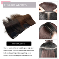Toupet pour femmes Remy Hair Topper Fluffy Root Wig Pad avec Double Extrémités Dessinées Extension de Tissage de Cheveux Clip-on Perruque Allongement