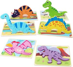 Juguetes Educativos Ecológicos de Alta Calidad para el Desarrollo Cognitivo, Rompecabezas de Madera de Dinosaurios 3D para Niños Pequeños de 1 a 3 Años - Product Image 1