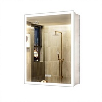 Armoire à pharmacie moderne en aluminium 24x32 avec éclairage LED rétroéclairé, charnières à fermeture douce, lumières à intensité variable, miroir anti-buée et horloge, fixation murale