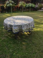 Nappe ronde imprimée en blocs naturels Nappe de table en tissu imprimé en blocs à la main Nappe 8 places avec bordure sur tout le pourtour