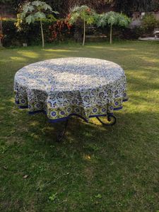 Natural Hand Block Print <b>Round</b> Tablecloh Hand Block Print Sheeting Fabric <b>Table</b> Wear 8 Seater <b>Tablecloth</b> With Border All <b>Round</b> - Product Image 3