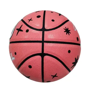 Custom Lovely Pink Printed Embossed Logo Leather Basketball