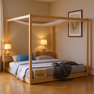 Db Solid Wood <b>King</b> <b>Size</b> <b>Canopy</b> Platform <b>Bed</b> With Storage European Style Bedroom Furniture - Product Image 2