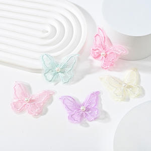 2層レース生地ピンク蝶パッチブラックオーガンザ3D蝶刺繍アップリケ服用プロムドレス - Product Image 3