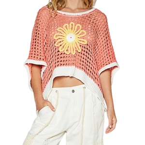 เสื้อคลุมสไตล์โบฮีเมียนสำหรับผู้หญิง ทำจากโพลีเอสเตอร์ 100% แบบโครเชต์ แขนทรงปีกค้างคาว พร้อมลายปักดอกไม้ทำมือ - Product Image 3