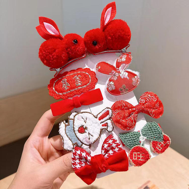 2 New Year Hair Clips Double Rabbit 9 - Piece Set