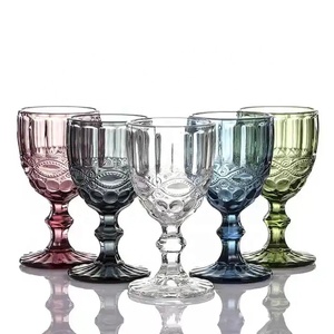 Set di <span class=keywords><strong>Calici</strong></span> da Vino <span class=keywords><strong>e</strong></span> Flûte in Vetro Spesso Goffrato Vintage di Kaly, Blu Verde Rosa, Capacità 240/300ml - Product Image 6