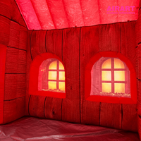 Maison de Noël gonflable géante de 3 m de haut pour l'extérieur, cabane rouge géante de Père Noël avec lumières LED et toit enneigé pour la décoration de fête de fin d'année