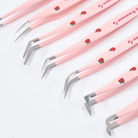 Applicateur de faux cils en acier, en forme de L à 45 et 90 degrés, pour extensions de cils, marque privée, vente en gros, pince à cils à pointe en fibre