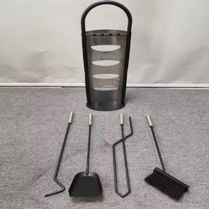 Métal noir Simple multi-fonction foyer brosse pelle porte-pince <span class=keywords><strong>cheminée</strong></span> 4 pièces ensemble d'outils de <span class=keywords><strong>nettoyage</strong></span> - Product Image 2