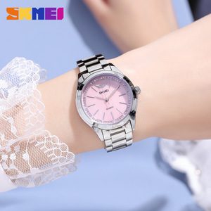 Skmei Women's Quartz Watch Gold Stainless Steel Strap Diamond Face Analog Business Style 9mm Thin Case - Product Image 3