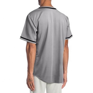Camiseta de béisbol para hombre, Camiseta deportiva informal de manga corta con botones y rayas, cuello en V, talla estándar en blanco y negro - Product Image 4