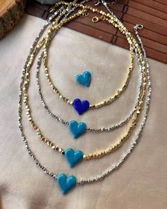 Di alta qualità impermeabile ematite color dopamina cuore con perline a foro dritto Chocker collana girocollo per gioielli raffinati da donna - Product Image 1