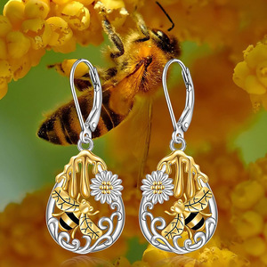 Boucles d'oreilles pendantes en forme de marguerite avec pot de miel pour femme, bijoux de mode bicolores à motif floral - Product Image 4