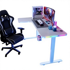 Escritorio para Juegos en Forma de L, Blanco y Negro, con Luces LED RGB, <span class=keywords><strong>Mesa</strong></span> para Computadora, para Silla de Escritorio <span class=keywords><strong>Gamer</strong></span>, Venta al Por Mayor - Product Image 6