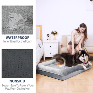 Waterproof and Washable Indoor Dog Bed Portable Orthopedic Nest with Boucle Cover <b>Plush</b> Rectangle Pet Nest with Solid Pattern - Product Image 3