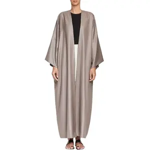 Dubai Front Open Kimono Lange Mouw Lange Jurk Kaftan Abaya Dubai Moslim Open Zijde Abaya