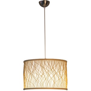 Lampe suspendue Zen japonaise, diamètre 38cm, hauteur 25cm, lampe ronde LED en bambou tissé pour hôtels, maisons d'hôtes, salons de thé - Product Image 3