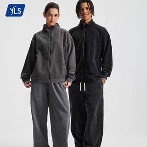 YLS5071 мужской спортивный костюм с батиком на молнии, комплект из двух предметов, однотонная толстовка с высоким воротом и спортивные штаны высокого качества - Product Image 1