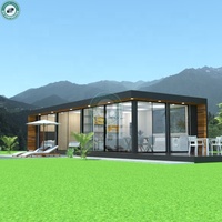 Maison en plastique pour plancher, balcon en bois, 2 chambres à coucher, maison avec conception murale en verre, 35,40 pieds