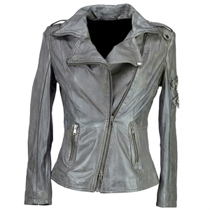 Chaqueta de Motociclista de Cuero de Oveja Acolchada Vintage para Mujer, Chaqueta de Cuero Auténtico Encerado y Lavado, Transpirable e Impermeable - Product Image 1
