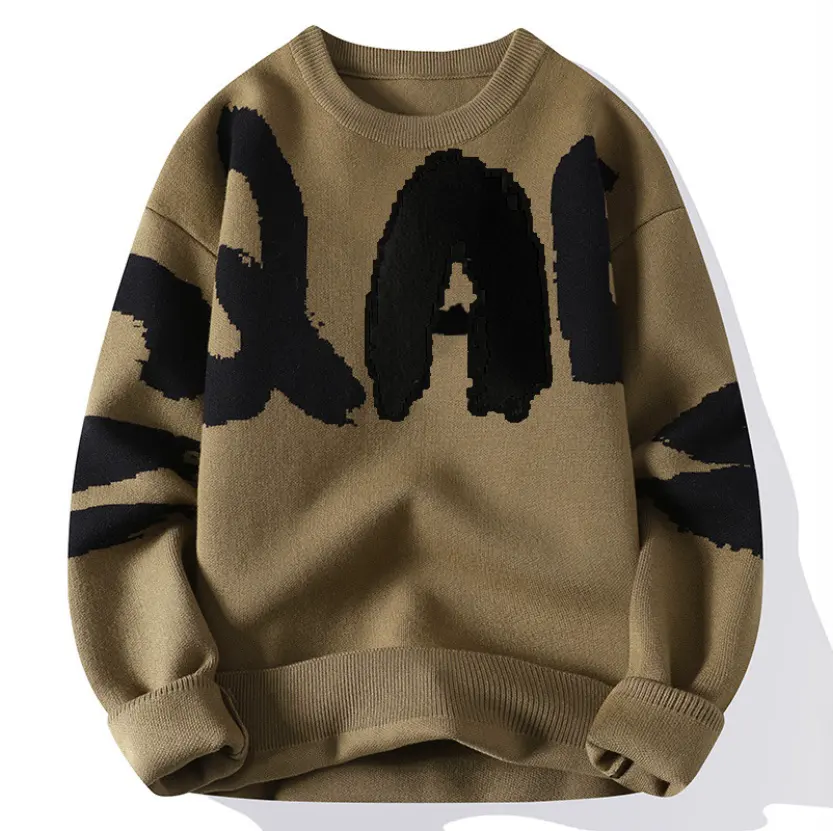 Custom Logo OEM   ODM Men Sweater Pullover Jacquard Pattern Knitted Top Winter Crew Neck Jumper Men Knitwear Custom Knit Sweater