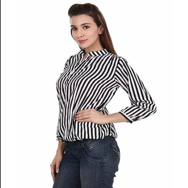 New Arrivals Women Clothes Black lining Long Sleeve Shirt Womans Ladies Tops Blouses
