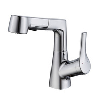 Robinet de lavabo contemporain en alliage de zinc électroplaqué et céramique, réglable en hauteur, avec douchette extractible double jet multifonction