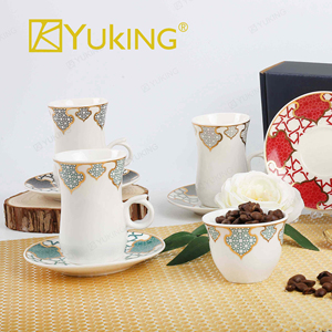 Set di Teiere Etiopi e Tazze <span class=keywords><strong>Kava</strong></span>, Set da Tè Arabo-Turco, Tazze da Caffè in Ceramica Dorata, Set Regalo di Lusso con Tazze e Piattini - Product Image 3
