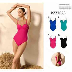 Costume da bagno intero da donna taglie forti con scollo a V, arricciato, controllo pancia, senza schienale, per l'estate e la spiaggia S-2XL BZ77023 - Product Image 1