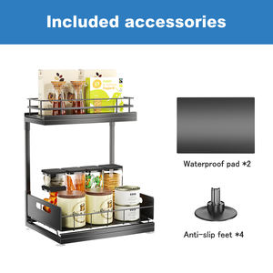 Organiseur de rangement coulissant pour armoire, 5 niveaux réglables en hauteur, étagère coulissante à 2 niveaux <span class=keywords><strong>sous</strong></span> l'évier, pour cuisine et salle de bain - Product Image 5