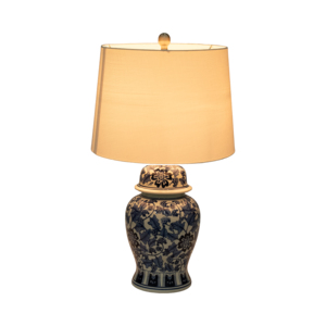 Lampada da Tavolo in Ceramica con Motivi Floreali Tradizionali, Decorazione Chinoiserie Blu e Bianca per Camera da Letto e Soggiorno - Product Image 2