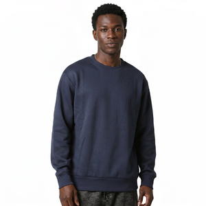 <b>Black</b> Regular Fit Men's Crew Neck Knitted Fleece Pullover <b>Sweatshirt</b> Solid Digital Printing Breathable <b>Plain</b> Dyed 300g Winter - Product Image 3