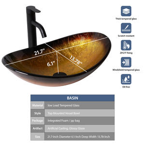 Robinet <span class=keywords><strong>de</strong></span> salle <span class=keywords><strong>de</strong></span> bain en forme <span class=keywords><strong>de</strong></span> <span class=keywords><strong>bateau</strong></span> en verre artistique évier sans huile en bronze frotté et ensemble <span class=keywords><strong>de</strong></span> <span class=keywords><strong>vidange</strong></span> pop-up, évier en verre doré - Product Image 5
