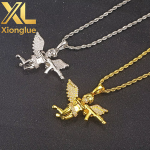 Collares con Colgante de Oro y Diamantes de Ángel Vengador con Pistola, Joyería Punk de Hip Hop para Hombres - Product Image 3