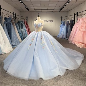 6938 Sky Blue Off Shoulder Tulle Gown Pearl Beaded Bodice Layered Tulle Skirt Ready For Ceremony - Product Image 2