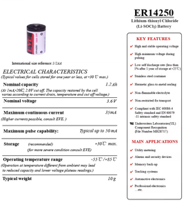 Originele ER14250 3.6V 1200mAh 1/2AA Li-SOCl2 primaire lithium batterij, niet-oplaadbaar, voor slimme watermeter - Product Image 5