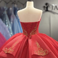 Robe de Quinceañera Jancember 1531 en tulle rouge, corsage baroque cœur, jupe à appliques dorées, ensemble pour célébration d'anniversaire