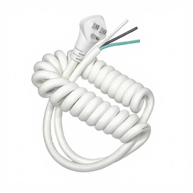 10FT Outdoor Coiled Power Cord Spring Wire 15A 125V Nema 5-15P Single Head Stripped Female PVC Jacket US Plug AC Male 12/3 SJEOW