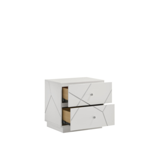 Manhattan Nightstand Lacquer Finish Geometric Design Velvet Lined <b>Drawers</b> Modern Bedroom <b>Storage</b> - Product Image 4