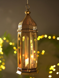 Wholesale <b>Brass</b> Antique Moroccan Hexagon <b>Lantern</b> for Ramadan Home Tabletop Decoration - Product Image 2
