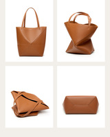 Sac fourre-tout haut de gamme en cuir véritable, grande capacité, à bandoulière, pliable, avec dessus ouvert, en polyester, motif géométrique déformable