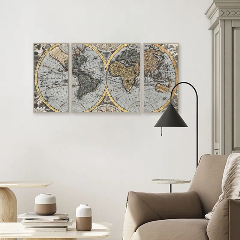 Tela di arte della tela di numeri mappa del mondo arte della parete per soggiorno decorazione della casa la terra astratta tela incorniciata stampata