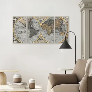 Set Canvas Art Painting By Numbers World Map Wall Art for Living Room Home Decor The Earth Abstract Printed Framed Canvas