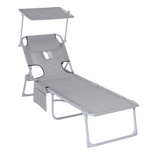 Chaise inclinable avec <span class=keywords><strong>pare</strong></span>-<span class=keywords><strong>soleil</strong></span> et support pour téléphone portable, lit d'extérieur pour une personne, capacité <span class=keywords><strong>de</strong></span> 150 kg, tissu Teslinbu Oxford - Product Image 2