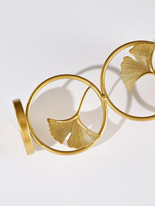 Candelabro de Hierro con Hoja de Ginkgo LANJO, Portavelas Circular Dorado, Candelabro Geométrico de Hierro, Portavelas Creativo Tipo Linterna - Product Image 4